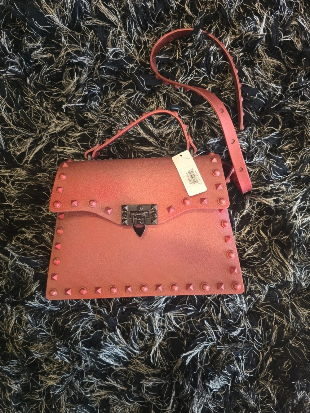 Stud-Trim Coral Pink Top-Handle Crossbody Bag